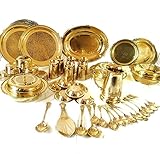 messing tischlampe bauhaus Thali-Set aus reinem Messing, 51-teilig (graviertes Blumendesign, goldfarben) 