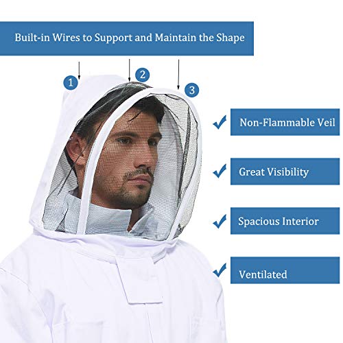 Professional Beekeeping Suit Outfit Apiarist Beekeeping Jacket with Gloves&Ventilated Hood Beekeeper Hat with Netting Protection for Backyard Professional and Beginner Beekeepers-XL - Thumbnail 2