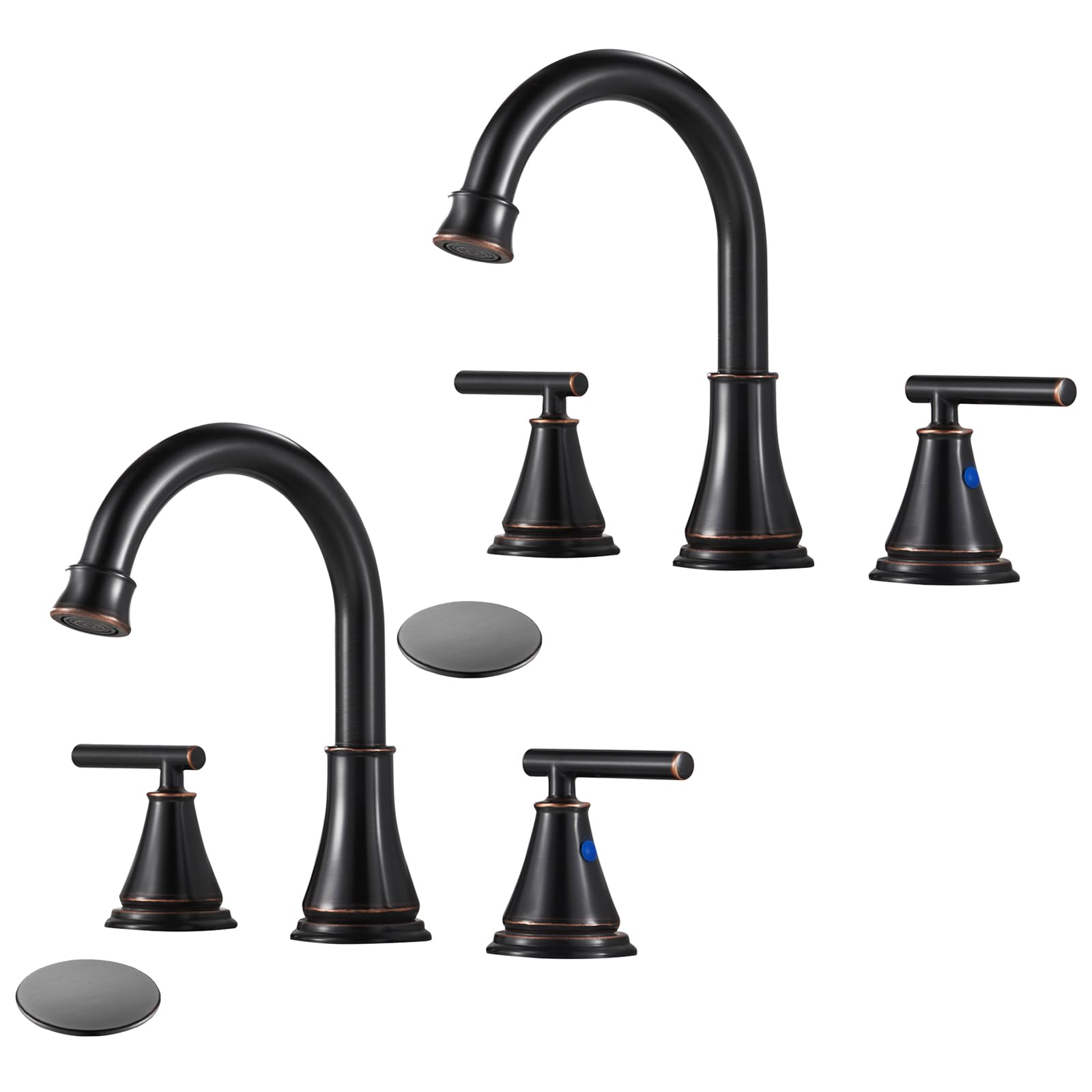 Nfusrxmbk Oil Rubbed Bronze (2-Pack) Bathroom Sink Faucet 3 Hole,2-Pack Oil Rubbed Bronze Vanity Faucet For 6-16 Inch Widespread Lavatory Sink With Pop-Up Drain, 2 Handle