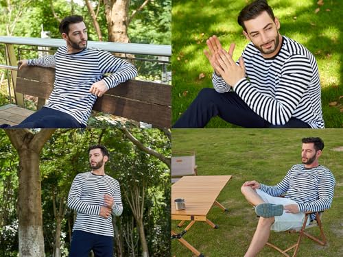 SHUIANGRAN Men's Striped T-Shirt Sport Cotton Shirts Classic Fit Casual Pullover Long/Short Sleeve Crew Neck Striped Shirts3