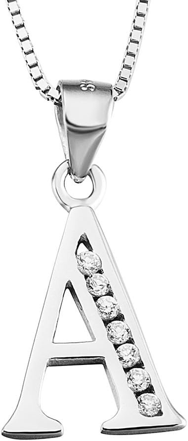 YFN Initial Pendant Necklace Sterling Silver with Cubic Zirconial 26 Letter Alphabet Jewelry Gifts for Women
