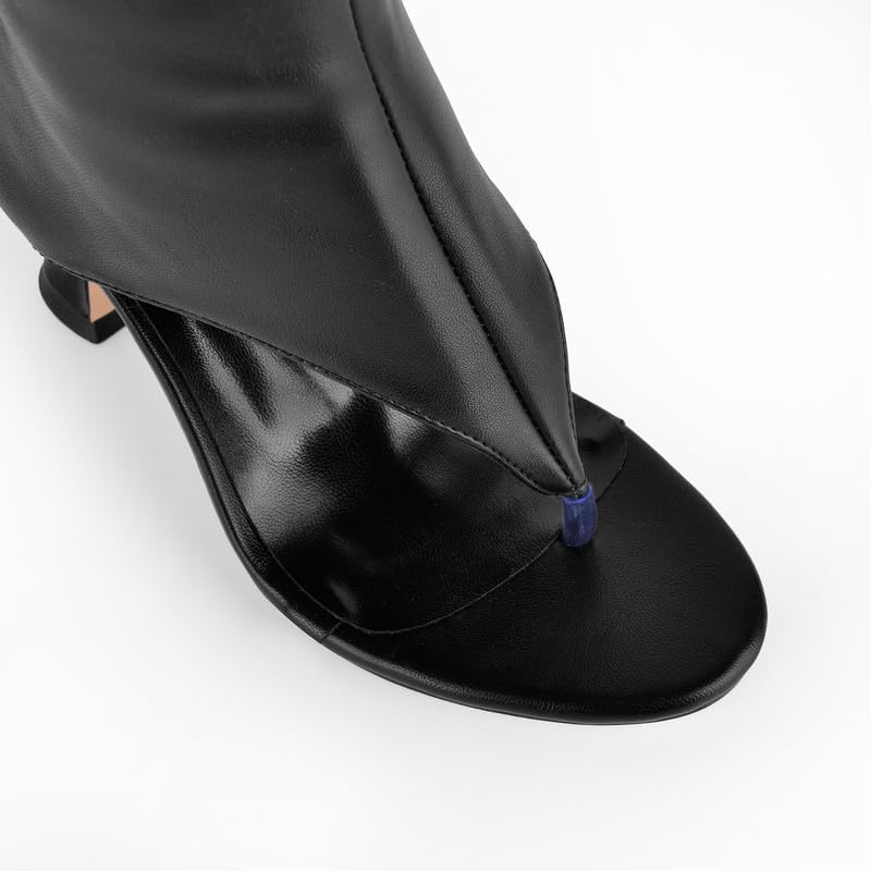 sexytag Women’s Slouchy Knee High Thong Boots – Open Toe Flared Stiletto Heel Wide Calf Side Zipper Dress Boots - Image 7