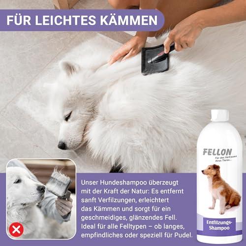 Fellon Entfilzungsshampoo für Hunde – Sanfte, pH-neutrale Pflege für leichtes Entfilzen – Biologisch – Für alle Rassen, Langhaar & Kurzhaar – Verhindert Verfilzungen & Juckreiz – 1 Liter
