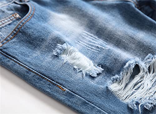 Pantalones rectos de mezclilla rasgados para hombre miniatura 6