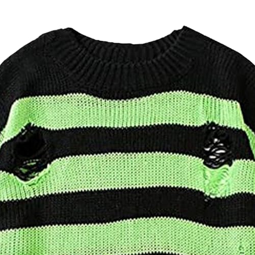 Men's Contrast Striped Distressed Sweater Oversized Knit Jumpers Pullover Striped Fine Knitted Sweaters3