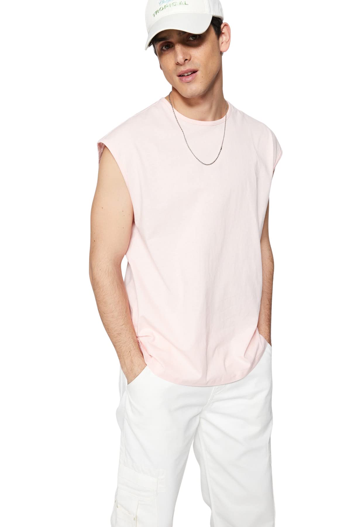 Trendyol Herren Getrocknete Rose Crew Neck Woven Basics Oversize Basic Rundhals Strick Singlet, M