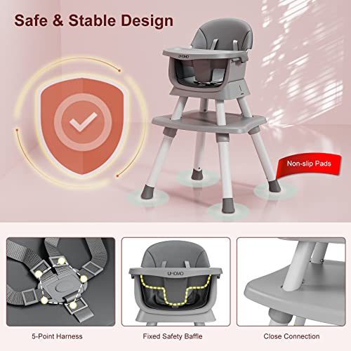 Umomo Baby High Chair, 6-In-1 Convertible Highchair For Babies And Toddlers/Table And Chair Set/Toddler Chair With Safety Harness, Removable Feeding Tray, Dark Gray #TOP2