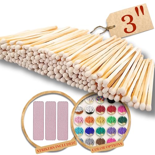 Image of 500 Count - 3 inch Long White Color Matches | Three Inch Coloful Loose Wooden Safety Match Sticks for Candle Display | Refill Decorative Jar Holder Bottle | Striker Included