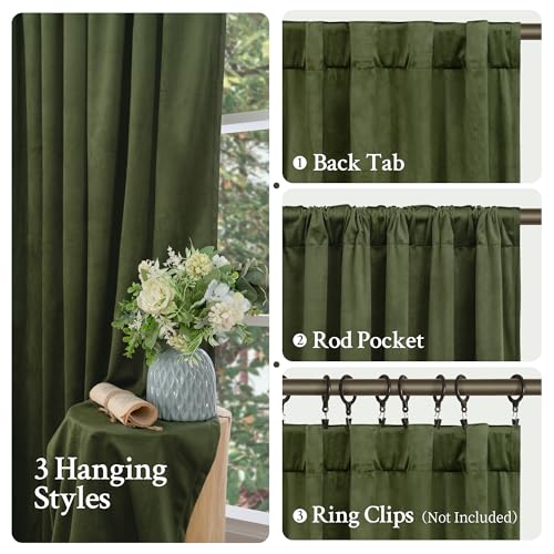LAMIT Sage Green Velvet Curtains 90 Inches Long, Luxury Thermal Insulated Blackout Panels for Living Room Back Tab and Rod Pocket Room Darkening Drapes for Bedroom, 2 Panels, 52 x 90 Inch