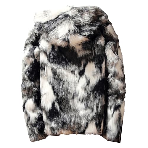 Men's Casual Warm Leopard Faux Fur Coat Open Front Zipper Hooded Faux Fleece Jacket Winter Classic Cozy Outerwear2
