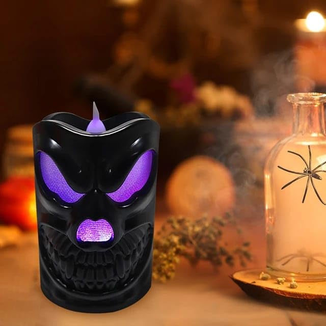 Partysanthe Halloween Candle- Halloween Flameless with Color Changing LED Candle with Pumpkin, Skull, Ghost for Halloween Decorations Random Design 1pc 4