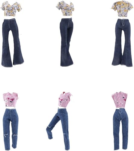 Miniatura 7 de E-TING Lote 10 artículos  5 juegos de ropa de muñeca casual  pantalones con 5 pares de zapatos accesorios para muñecas de niña de 115 pulgadas