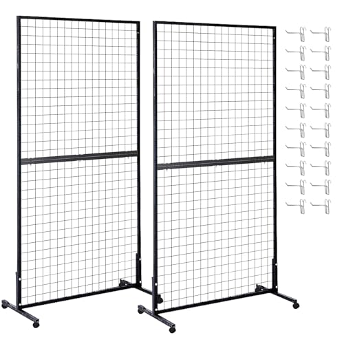 2 Pack Metal Gridwall Display Panels with Wheels