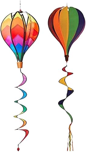 ABOOFAN 2 Pcs Hot Air Balloon Wind Spinner Rainbow Windsock Garden Pinwheels Whirligigs Rotating Windmill Hanging Decor for Garden Lwan Yard Home