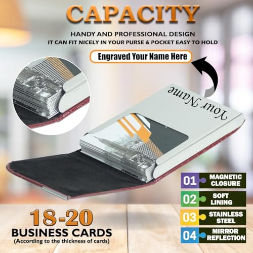 Image of FELSTAR Customized /Personalized Card Holder with Name Engraved, Leather Professional Business Visiting Card Holder /Credit Card Holders Men, Women Day Gift, Corporate Gift for Employees (Maroon)