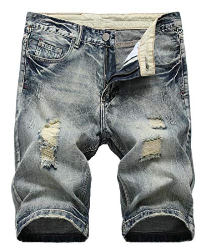 mydeshop Men Fashion Summer Casual Ripped Short Jeans Slim Fit Denim Short 1 26