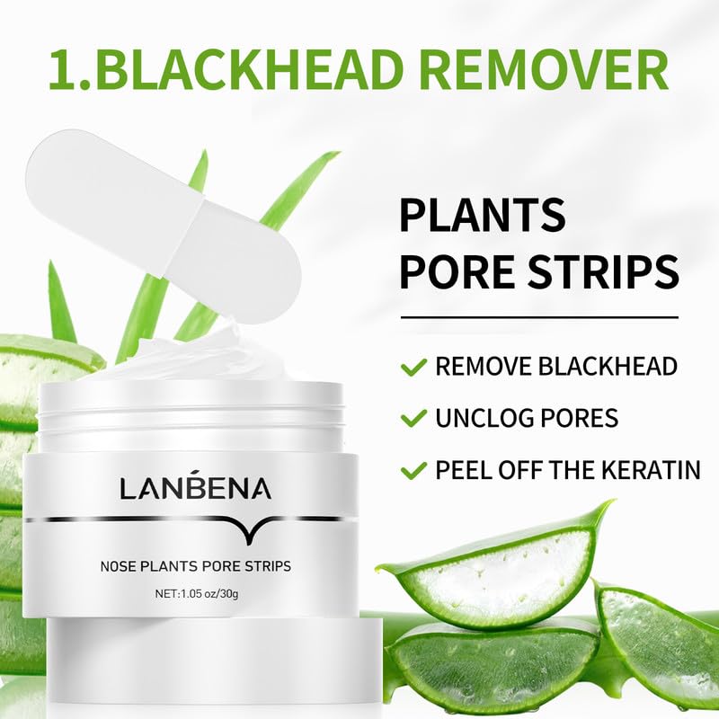 Miniatura 2 de LANBENA Juego de eliminación de puntos negros 3 en 1, tiras de poros+suero de solución de poros+papel de tira de extracción, máscara removedor de