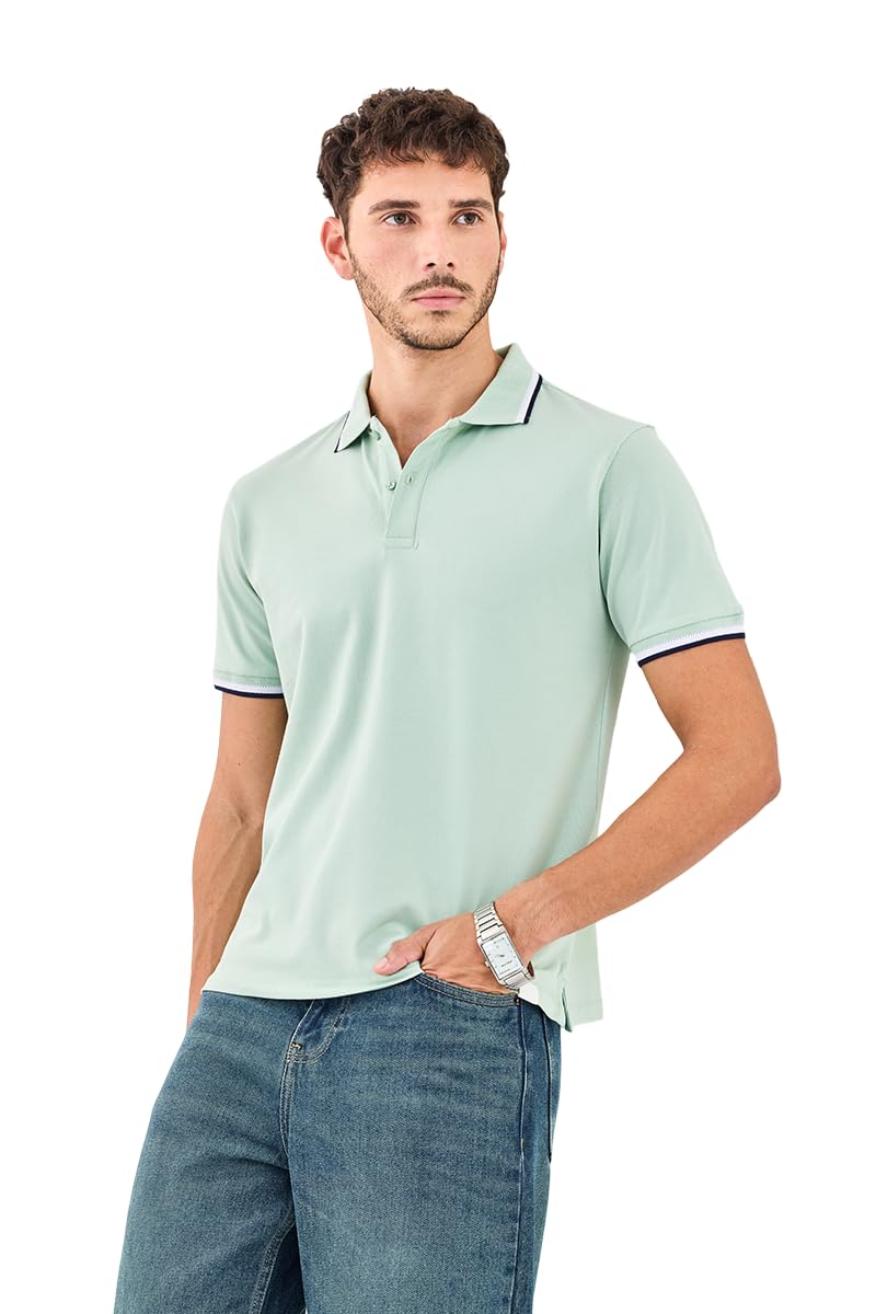 snitch Men Polo T-Shirt | Solid Pattern with Contrast Collar & Sleeve Accents | 100% Cotton Fabric, Breathable & Smooth Texture | Regular Fit for Casual Wear-picture-23