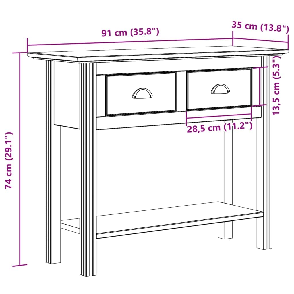 Consola clásica de madera de pino maciza con 2 cajones y estante, mesa de pasillo rústica de estilo francés con asas de metal para sala de estar y pasillo