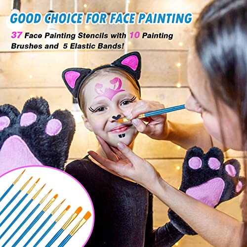 47 Pcs Face Paint Stencils Kits, 17 Reusable Large Face Painting Stencils 20 Small Paint Templates And 10 Painting Brushes Face Body Painting Stencils For Kids Halloween Party Makeup, Tattoo Stencils #TOP3