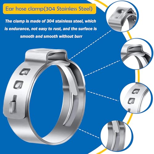 Image of 115Pcs 10-Sizes 304 Stainless Steel Single Ear Hose Clamps with Ear clamp plier 6-28.6mm Crimp Hose Clamps Assortment Kit for Auto /Home Appliance /Pipe /Fuel Line Stepless hose clamp with pincer