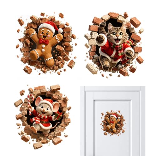 Holiday Wall Sticker - 3D Visual Illusion, Peel Stick Vinyl, Removable | Festive Window Stickers Christmas WalHomeowners Renters