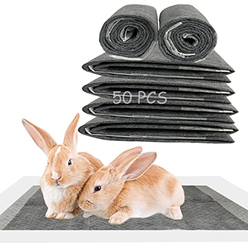 Image of Disposable Rabbit Pee Pads,50PCS 17 inchx22 inch Pet Pees Pad,Cage Black Carbon Liner,Super Absorbent Leak Proof Cushion Reduce Odor Bunny Training Accessories for Kitten Puppy Hamster Hedgehog(Gray)