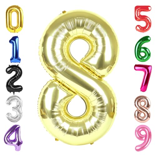 Image of 40 Inch Light Gold Number 8 Balloon, Champagne Birthday Party Decorations