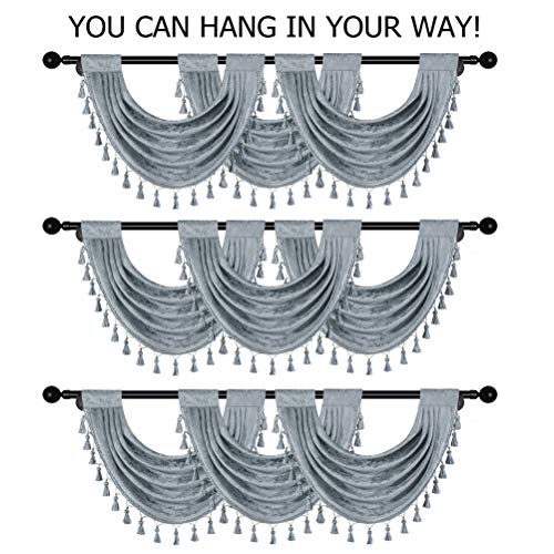 Elkca Thick Chenille Waterfall Swag Valances For Living Room Silver Grey Valance Curtains For Kitchen，Pack Of 4 (Silver Grey, 30"W X 22"L) #TOP6