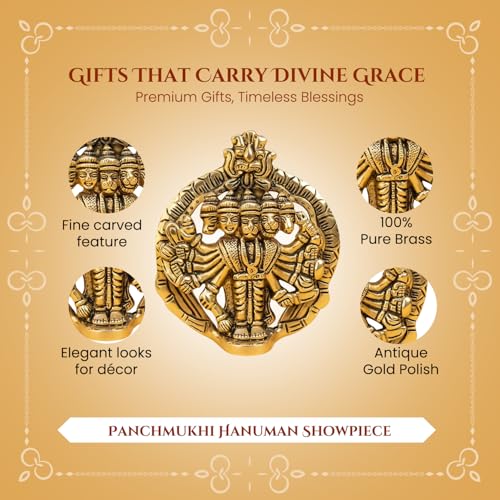 Image of Ekhasa 100% Pure Brass Panchmukhi Hanuman Idol with Gift Box | Bajrangbali God Statue for Home Door Entrance Main Door Vastu Protection | Religious Housewarming Grah Pravesh Gift