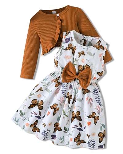 Rosibel Toddler Girl Dress and Cotton Cardigan for 2-8T Flora Patterned Sleeveless Dresses and Shrugs Sets