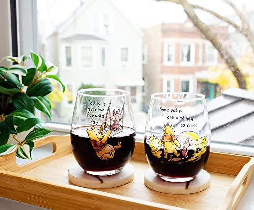Disney Winnie The Pooh Quotes Teardrop Stemless Wine Glass Set | Tumbler Cup For Mimosas, Cocktails | Each Holds 20 Ounces #TOP6