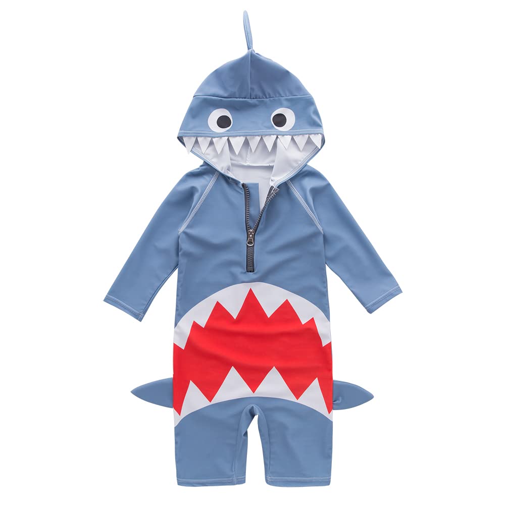 AllNeedsINTERNATIONAL ALLNEEDSUAE, Baby Toddler Boys Girls One Piece Swimsuit Set Swimwear Shark Bathing Suit Rash Guards Sunsuit with Hat UPF 50+ (Large 4 Years)