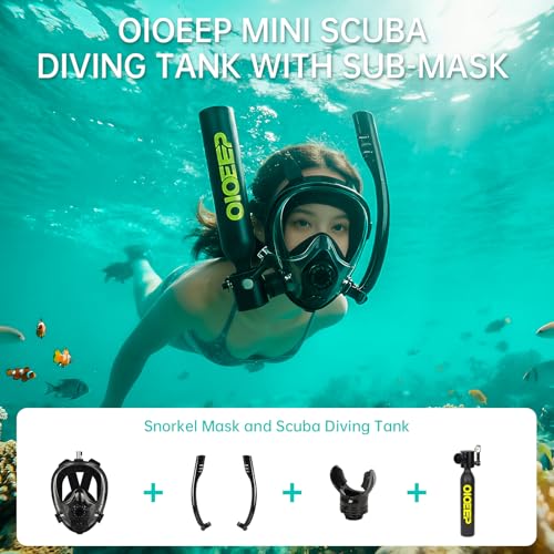 OIOEEP Mini Scuba Tank with Mask, 0.5L Portable Diving Lung Tank for Divers, Black — view 2