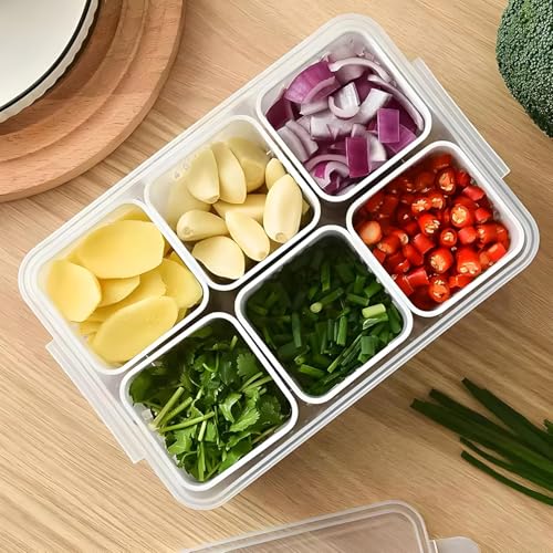 Image of Shuttle Art 6 in 1 Fridge Storage Boxes Freezer Storage Containers, Kitchen Storage Set, Vegetable Storage, Draining Crisper Refrigerator Food Box, Container for Kitchen Storage