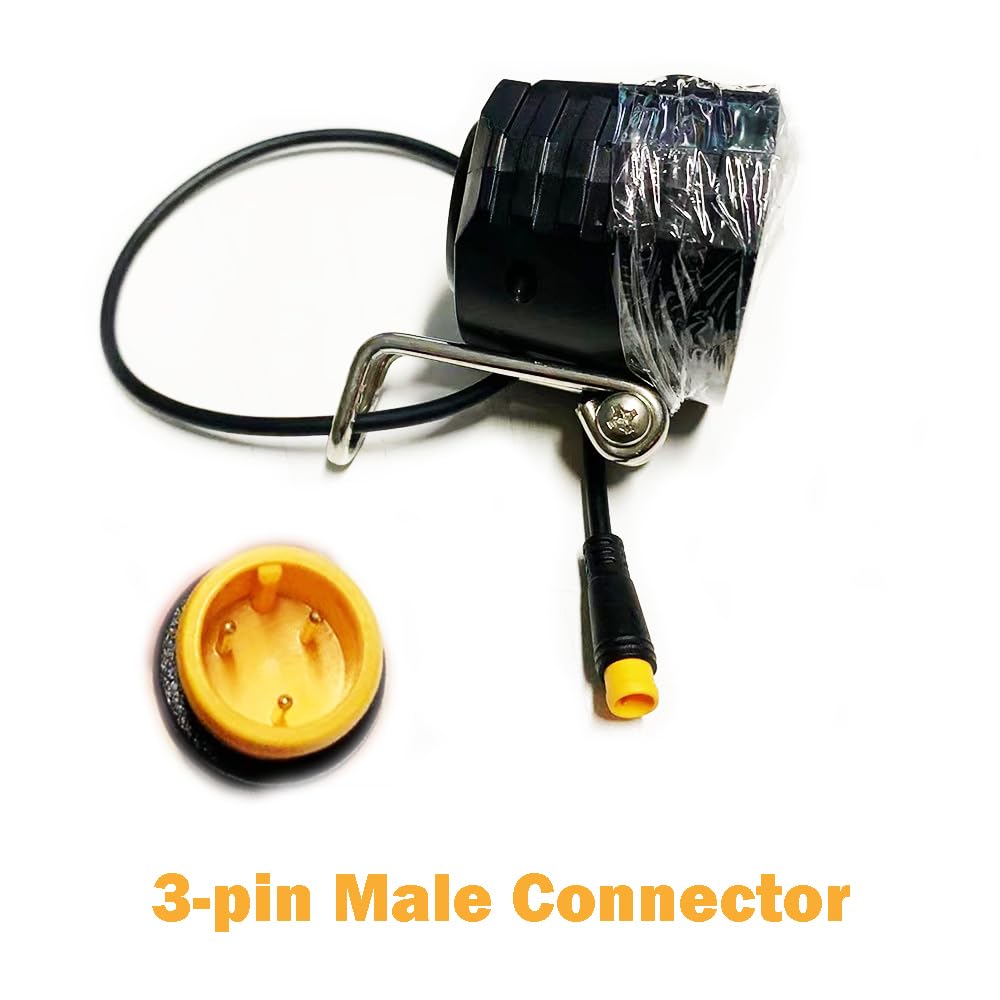 Ebike Headlight 36V-48V Super Bright LED Light for Electric Bike Scooter Mountain Bike Light for Night Riding Waterproof (3-pin Male)