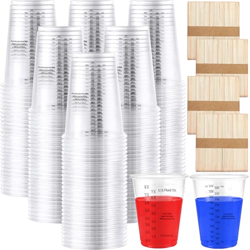 200 vasos plásticos medidores 8 oz desechables con palitos miniatura 1