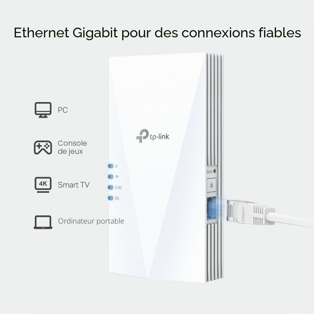 TP-Link RE580X Amplificateur WiFi 6 WLAN AX1500 (Double Bande 1200 Mbit/s 5 GHz + 300 Mbit/s 2,4 GHz, MU-MIMO, Port Gigabit, Compatible avec Tous Les routeurs Wi-FI)