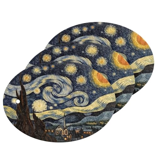 Kigai Van Gogh's Starry Sky Scrub Sponges Kitchen 3 Count, Non-Scratch Scrub Sponges Pop-up Cleaning Sponges for Washing Dishes Household Kitchen Bathroom