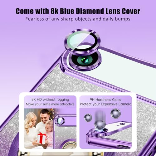 Image of Misscase for iPhone Air Magnetic Glitter Case Compatible with MagSafe,Full Protection Slim Shockproof Case with Camera Lens Protector Plating Bling Cover Case for iPhone 17 Air 6.5 inch Purple