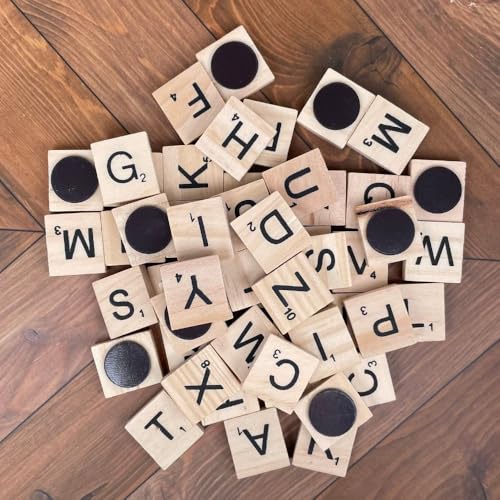 Yj Premiums WOODEN LETTER MAGNETS 52PC 100 Pc Wood Magnetic Letter Tiles Magnets Big Large Square Wooden Alphabet Letters Tile Magnet Pieces For Fridge Refrigerator Wall Fun Learning Decorative Game Board thumb #2