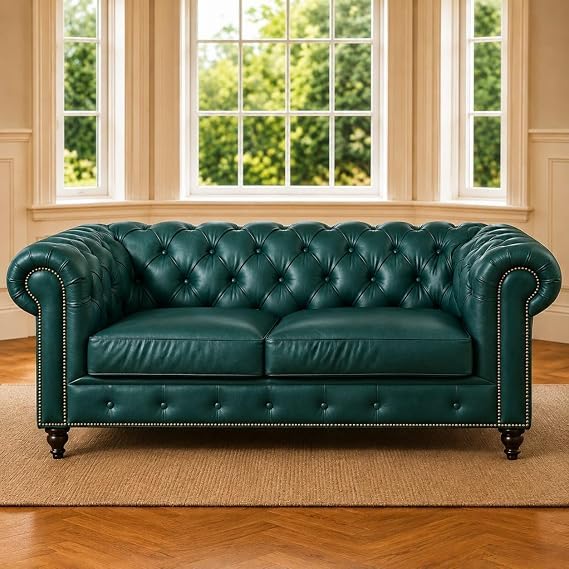 Image of A to Z Furniture Classic Sofa Set Luxury Chesterfield Leatherette Sofa in for Home Living Room & Office (3+2+1=6 Seater Sofa Teal-Green)