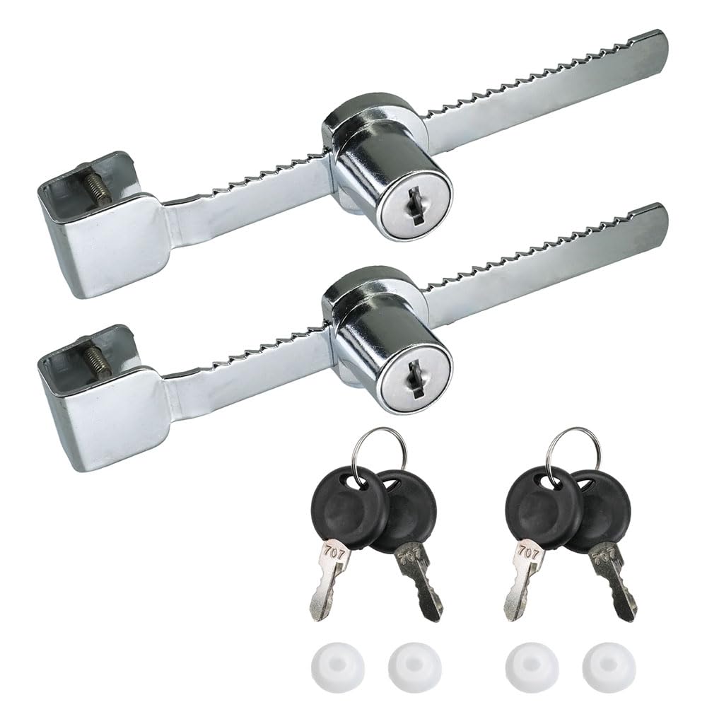 Ciciment Silver 2 Set Sliding Glass Door Ratchet Lock, No-Drill Showcase Lock With Key, Secure Cabinet And Terrarium Lock For Display Cases And Reptile Vivariums