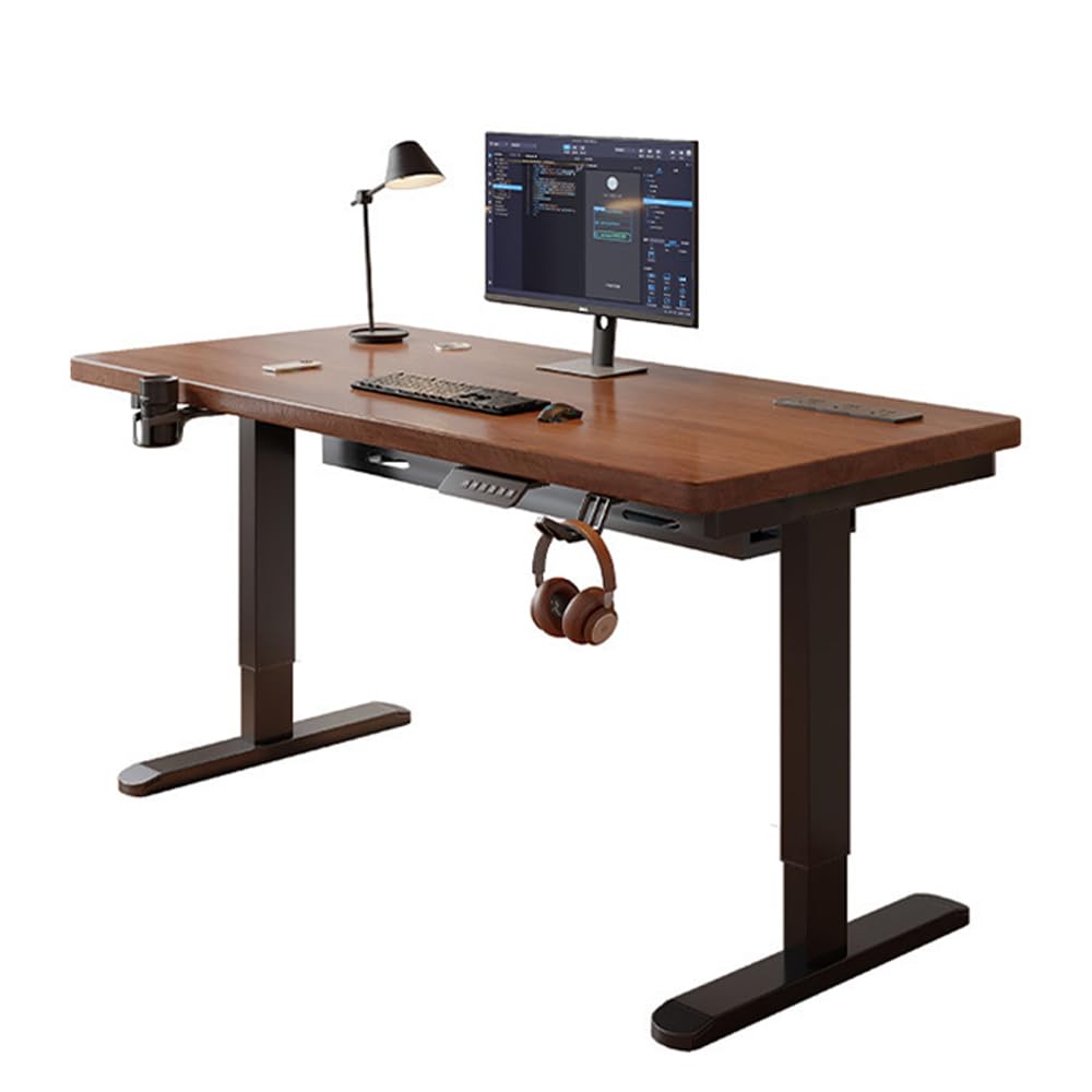 NKX Height Adjustable Electric Standing Desk Home Office Study Ergonomic Sit Stand Workstation Splice Board Black Walnut Finish 120 cm