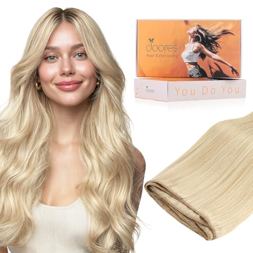 Image of DOORES Sew In Hair Extensions Real Human Hair, Light Blonde Highlighted Golden Blonde 18 Inch 100g, Hand Made Sew In Weft Extensions