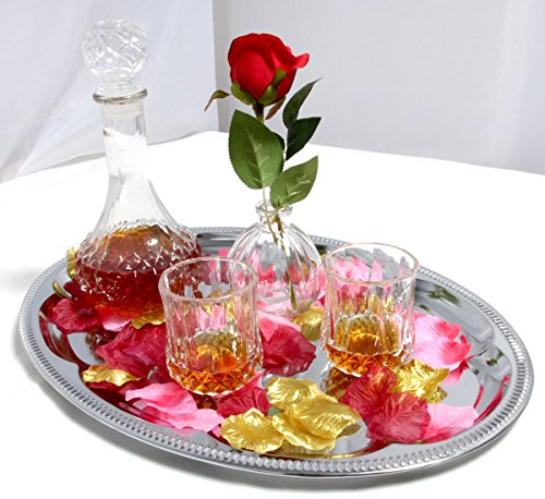 Maro Megastore (Pack Of 4) 18.1-Inch X 13.3-Inch Traditional Oval Floral Pattern Engraved Catering Chrome Plated Serving Plate Mirror Tray Platter Metal Tableware Holiday Party Large T225-4Pk #TOP5