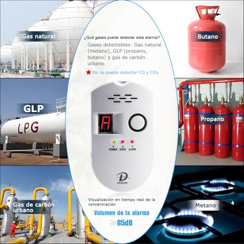 Miniatura 2 de D Modun Detector De Gas, Gas Natural Lpg Detector Fugas Gas Carbón, Monitor De Gas Con Alarma Sonora Y Pantalla Digital Led, Alarma De Gas Metano Propano Butano Inicio, Adecuado Para Cocina, Rv,Garaje