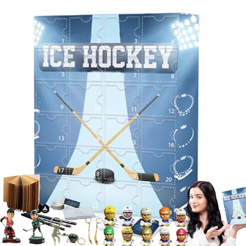 livre Calendrier de l'Avent Hockey 24 Jours | Figurines de Hockey sur Glace Calendrier de Noël | Décorations Sportives pour Garçons Adolescents | École Maison Famille Soirée