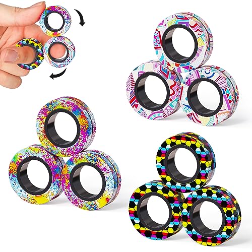 Image of 9Pcs Magnetic Rings Fidget Toys Adult Set, Idea ADHD Fidget Stress Toy Pack,Fidget Spinner Rings for Anxiety Relief Therapy Toys for Boy and Girl Ages 8-13,Teens Gift Easter Basket Stuffers