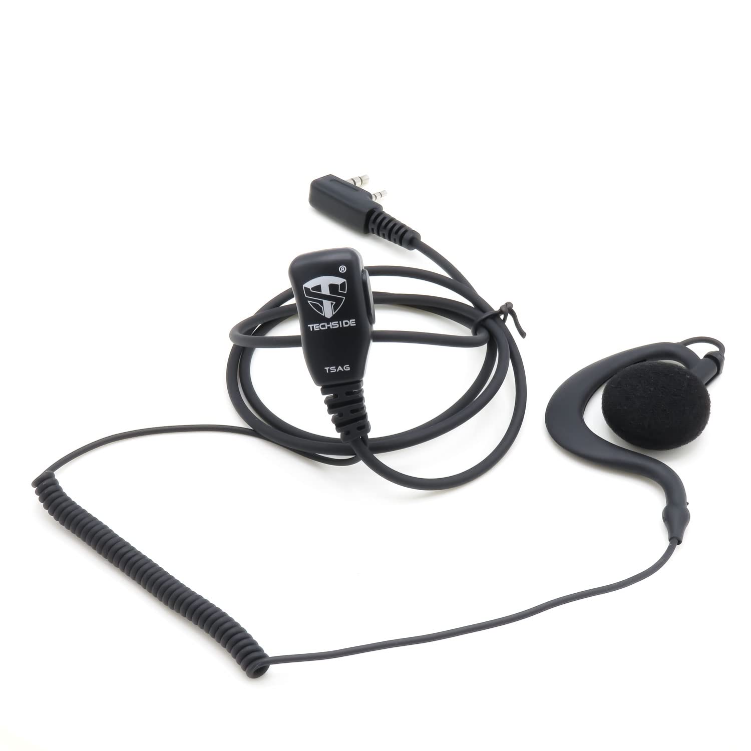 TechSide TSAG Microfono Auricolare Avvolgente Grande cavi spiralati | Radio ricetrasmittenti | Per Kenwood 2 pin TI-F8+ Midland G10 G11V CT890 BaoFeng UV-82 UV5RA Vigilanza Sicurezza SoftAir